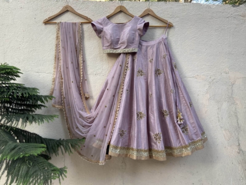 Lavender Raw Silk Lehenga Set Lehengas