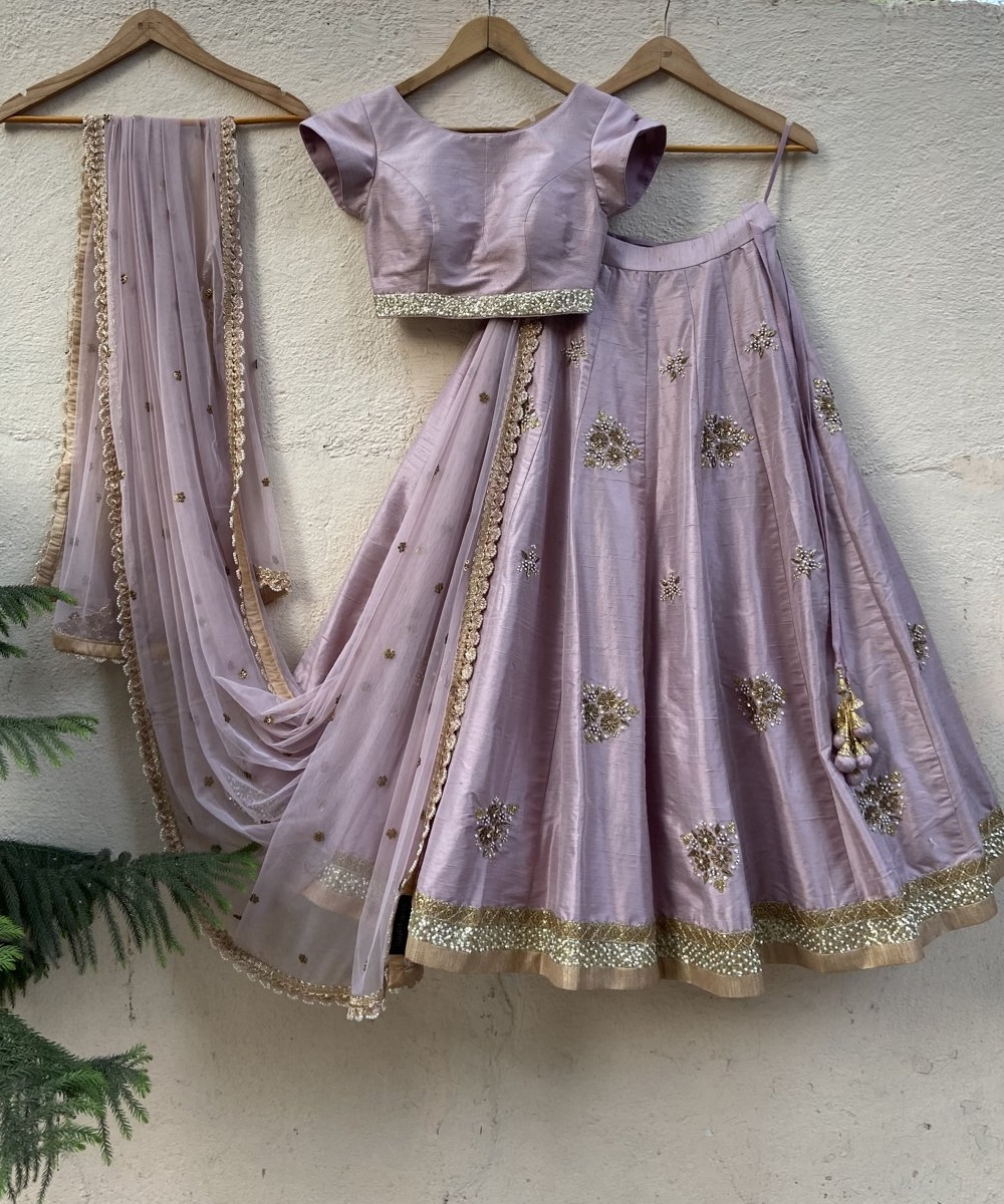 Lavender Raw Silk Lehenga Set - Fashion Brand & Designer Priti Sahni 2