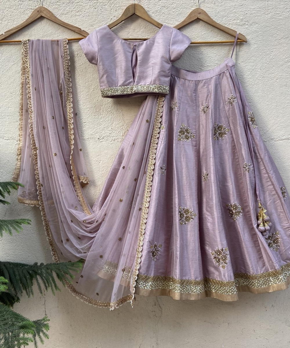 Lavender Raw Silk Lehenga Set - Fashion Brand & Designer Priti Sahni 4