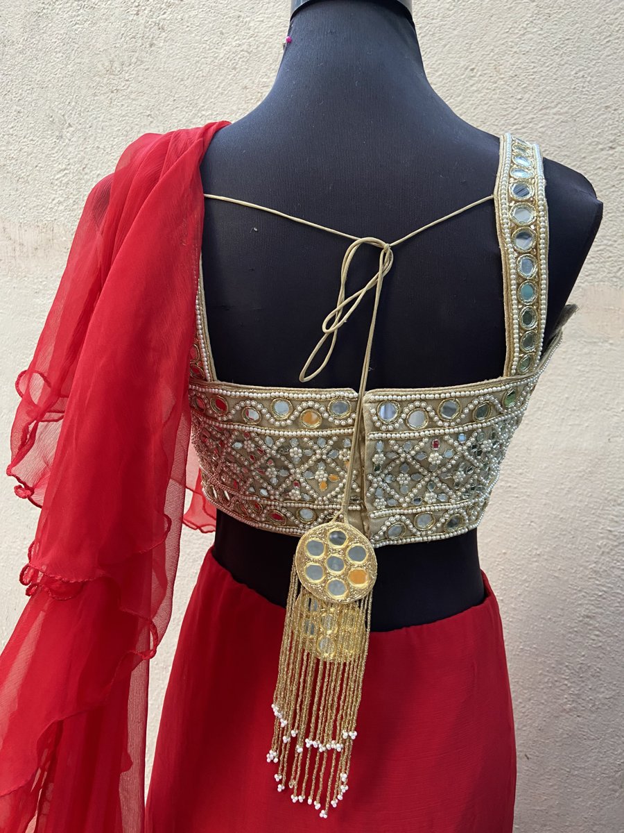 Red Ruffle Saree - Fashion Brand & Designer Priti Sahni 4