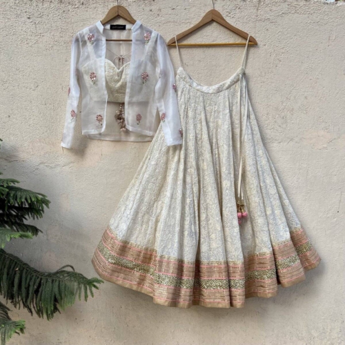 Lucknowi Thread Work Inspired Lehenga Set with Jacket Lehengas