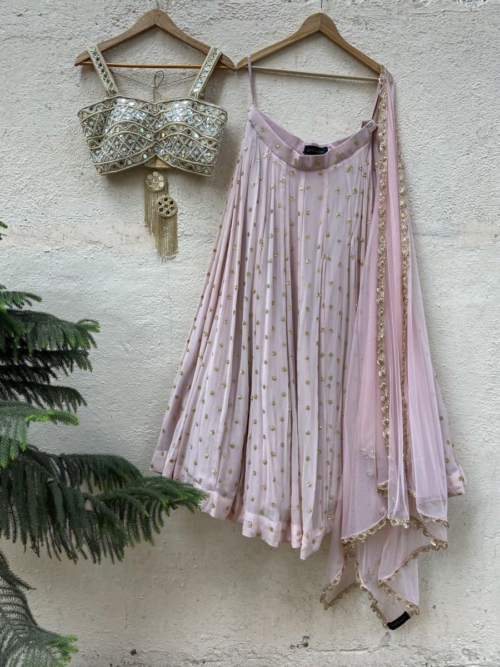 Powder Pink Lehenga Set with Mirror Bustier Bridesmaids