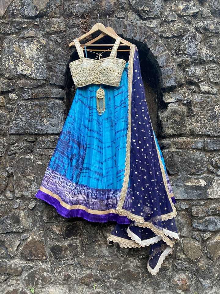Blue Tie and Dye Lehenga Set - Fashion Brand & Designer Priti Sahni