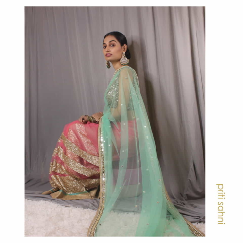 Sea Green and Blush Half and Half Saree Sarees