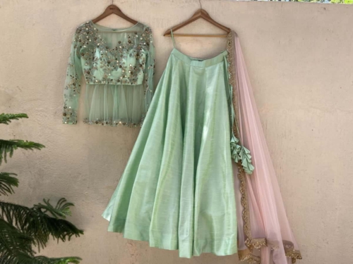 Mint Green Peplum Lehenga Set Bridesmaids