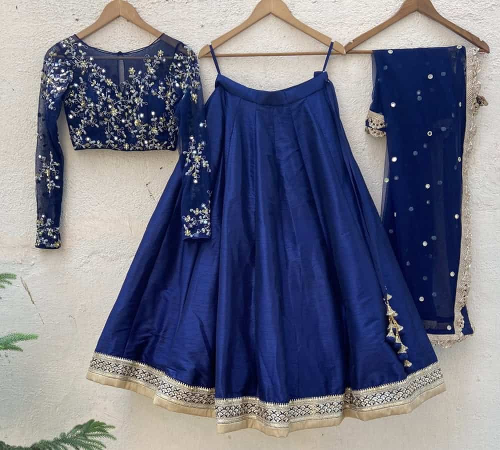 Midnight Blue Mirror and Resham Work Lehenga Set Bridesmaids