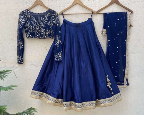 Midnight Blue Mirror and Resham Work Lehenga Set Lehengas