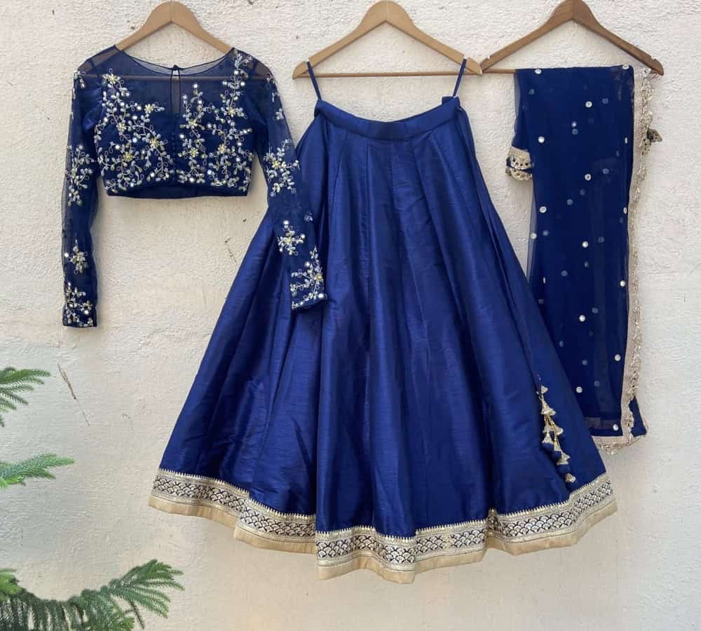 Midnight Blue Mirror and Resham Work Lehenga Set Bridesmaids 5