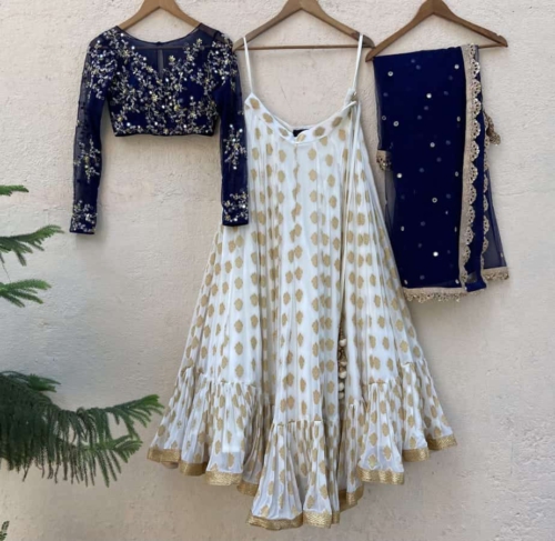 Ivory and Navy Blue Lehenga Set Bridesmaids