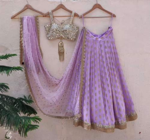 Lavender and Mirror Bustier Lehenga Set Bridesmaids