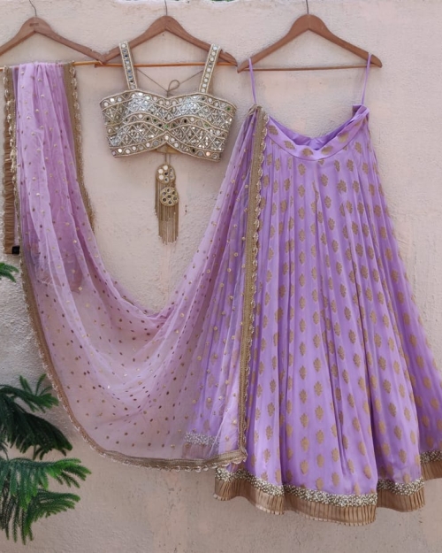 Lavender and Mirror Bustier Lehenga Set - Fashion Brand & Designer Priti Sahni