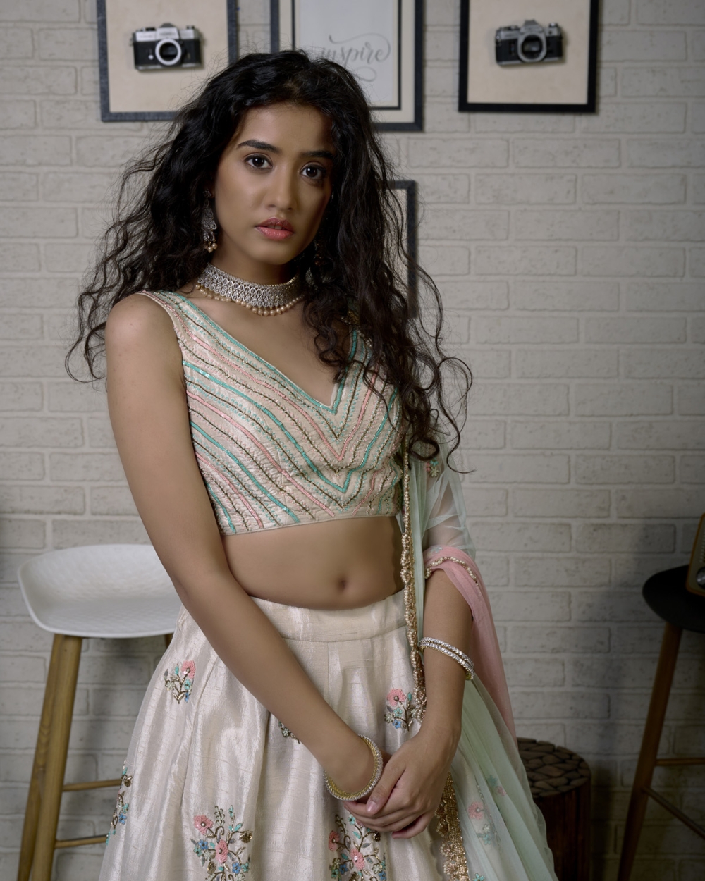 Off-White Raw Silk Colorful Embroidered Lehenga Set - Fashion Brand & Designer Priti Sahni 2