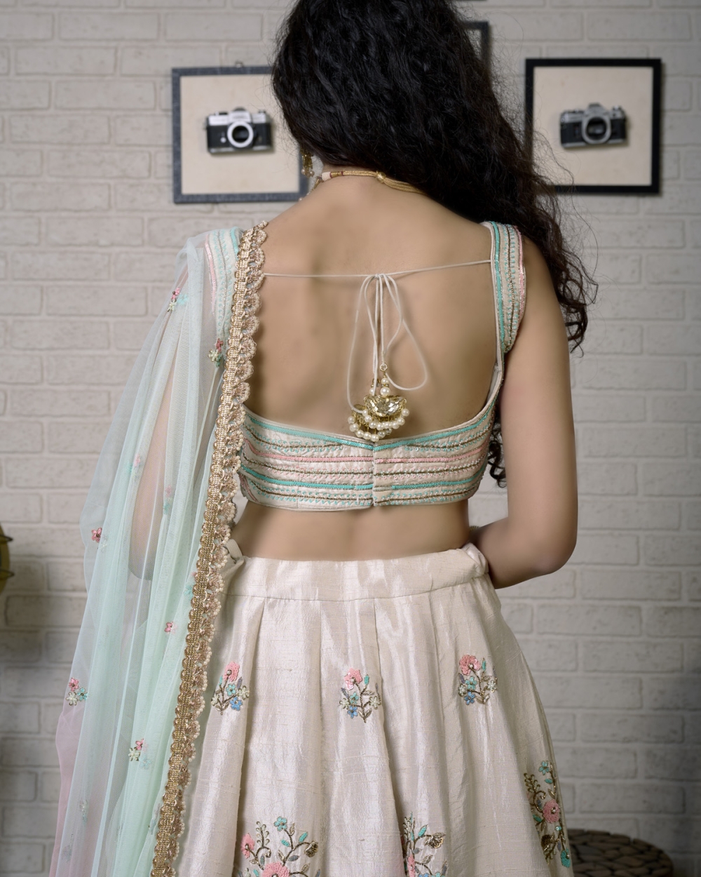 Off-White Raw Silk Colorful Embroidered Lehenga Set - Fashion Brand & Designer Priti Sahni 5