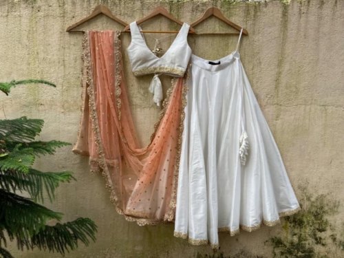 Ivory And Peach Lehenga Set Lehengas