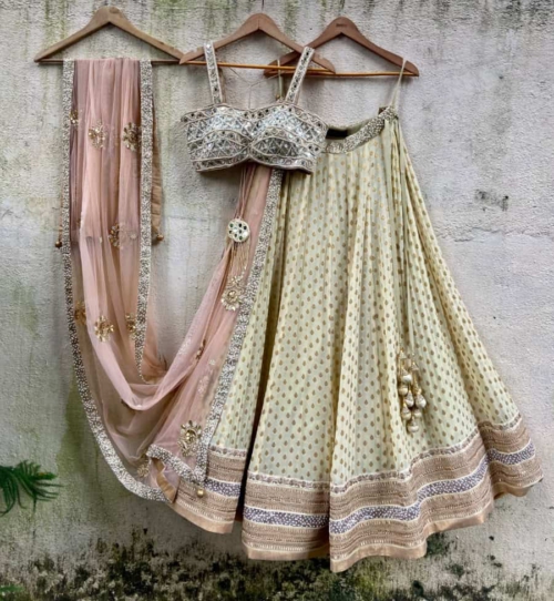 Pale Yellow And Nude Lehenga Set Lehengas
