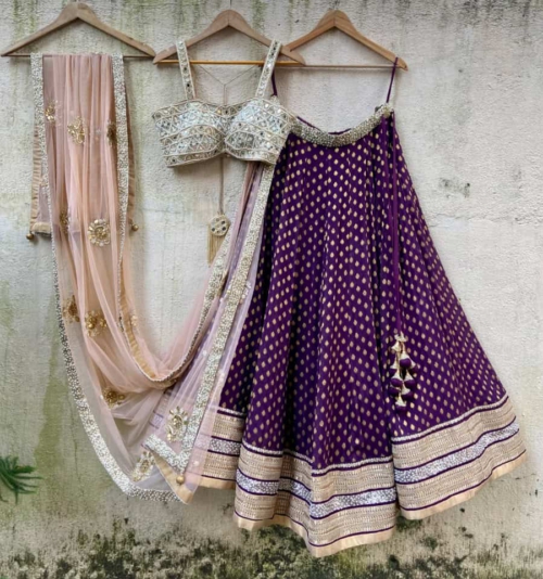 Aubergine Mirror Work Lehenga Set Lehengas