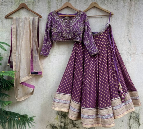 Aubergine And Nude Lehenga Set Lehengas
