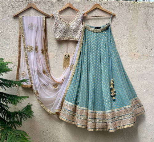 Turkish Blue And Powder Pink Lehenga Set Lehengas