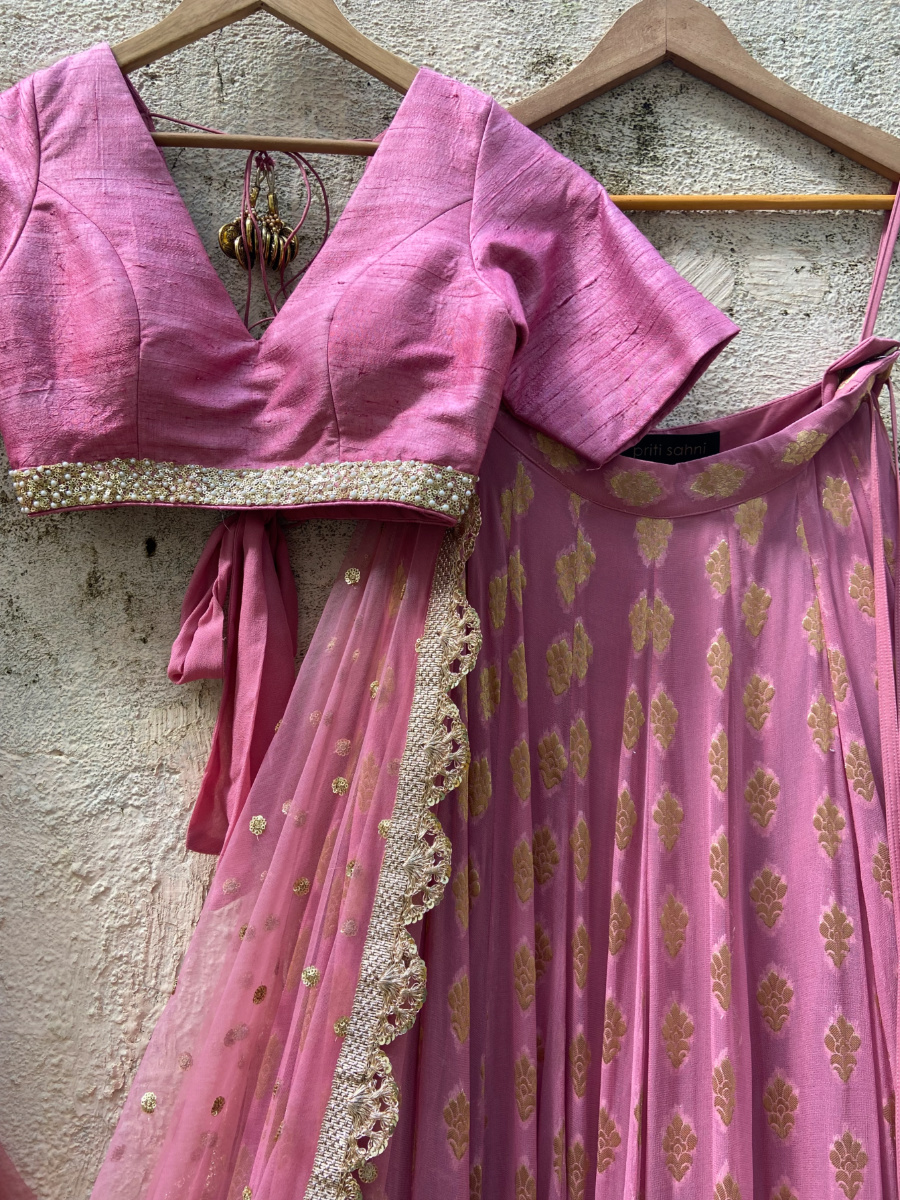 Rose Pink Ruffle Lehenga - Fashion Brand & Designer Priti Sahni 2