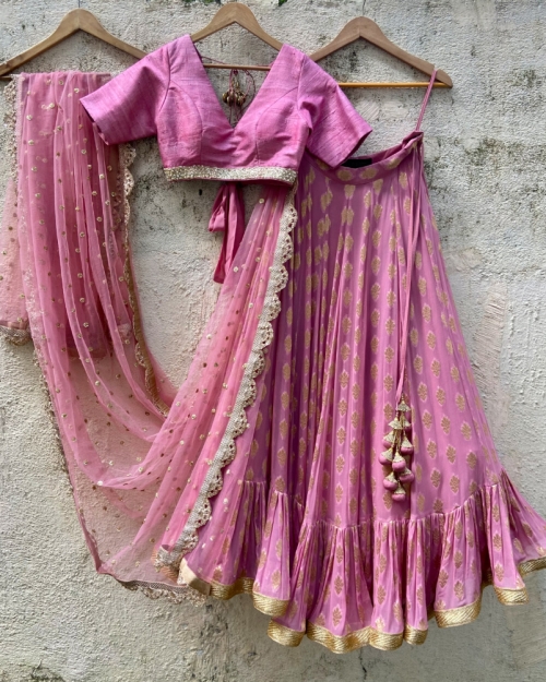 Rose Pink Ruffle Lehenga - Fashion Brand & Designer Priti Sahni