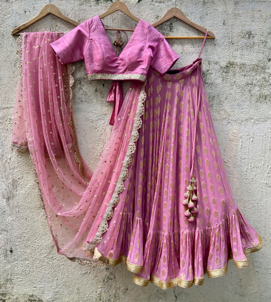 Rose Pink Ruffle Lehenga - Fashion Brand & Designer Priti Sahni