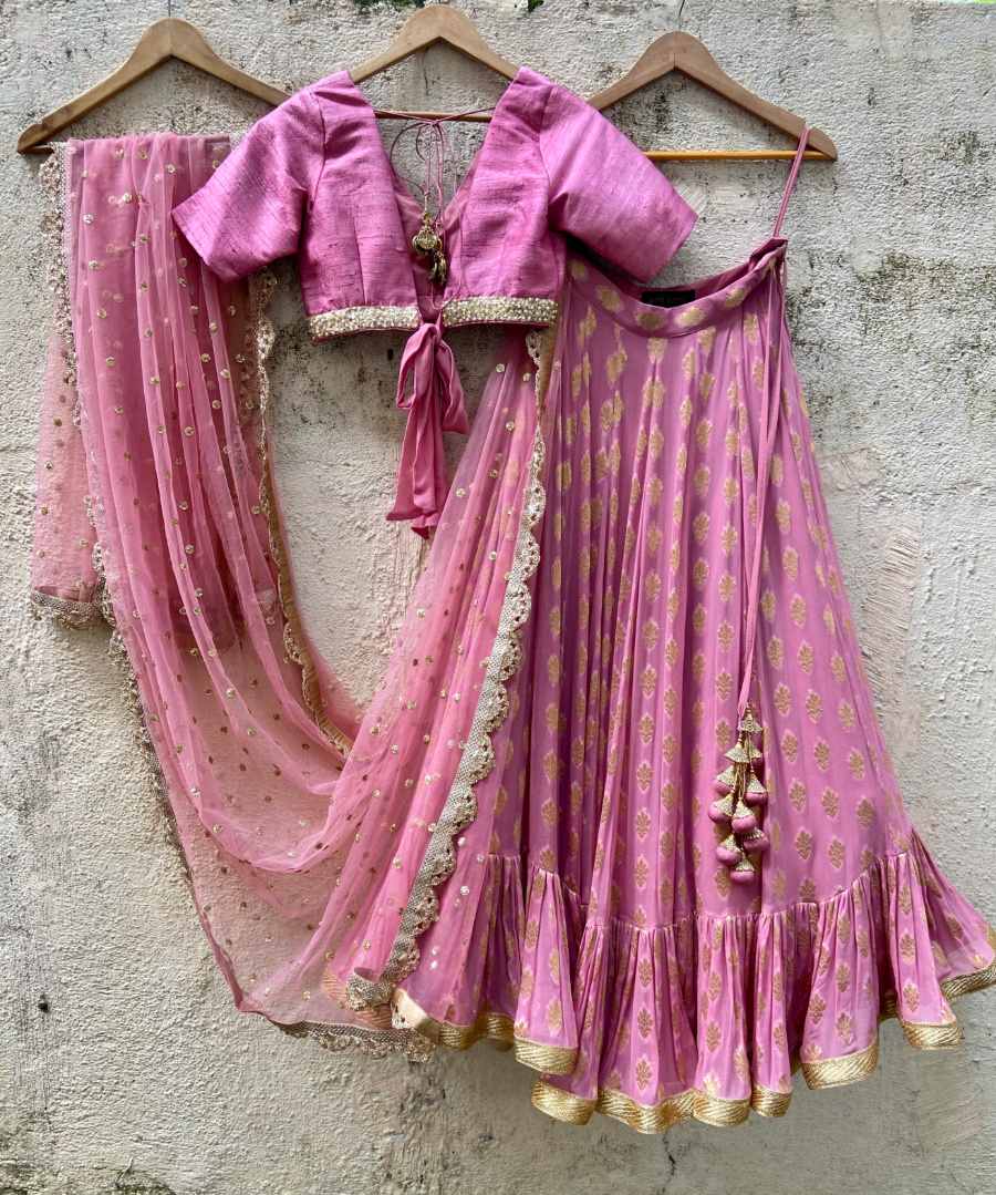 Rose Pink Ruffle Lehenga - Fashion Brand & Designer Priti Sahni 3