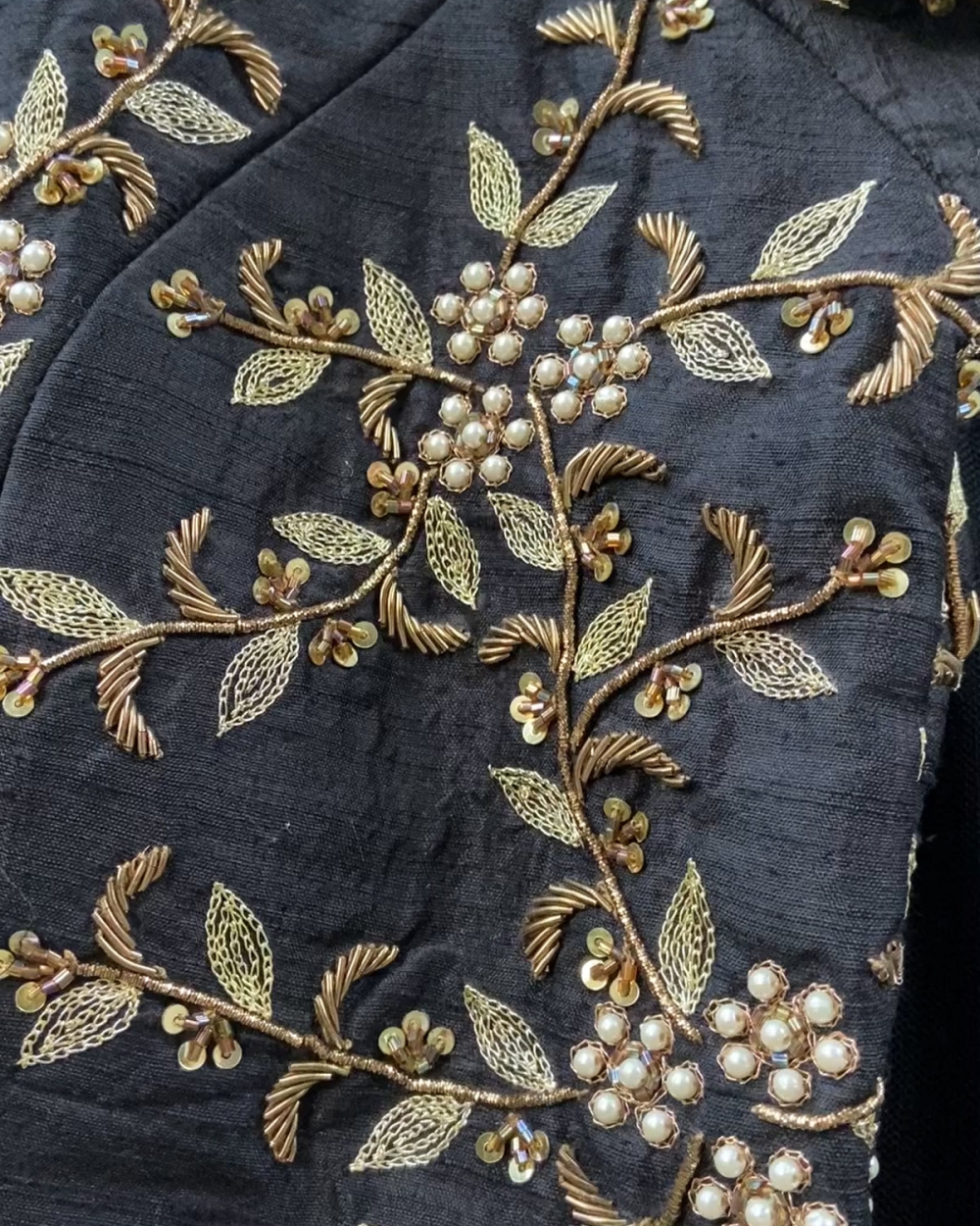 Black Tier Lehenga Set with Embroidered Raw Silk Blouse Lehengas 4