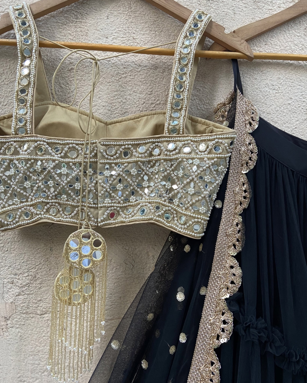 Black Tier Lehenga Set with Mirror Blouse Anniversary Sale 6