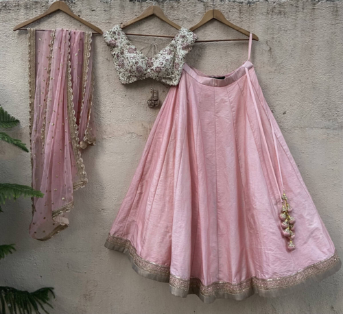 Pink Lehenga Set with Ivory Embroidered Blouse Lehengas