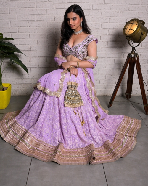 Lavender Monochrome Lehenga Set - Fashion Brand & Designer Priti Sahni