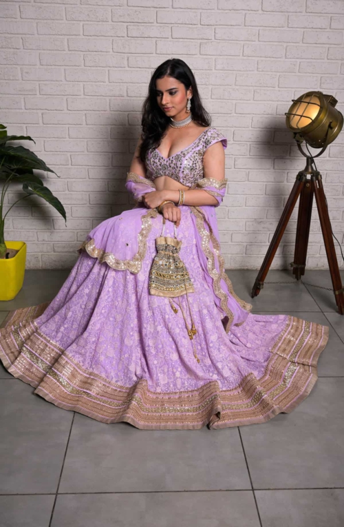 Lavender Monochrome Lehenga Set Lehengas