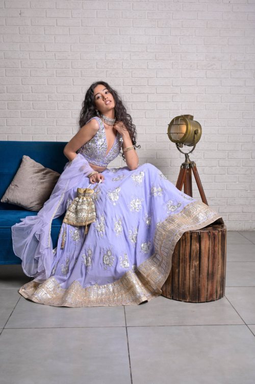 Periwinkle Blue Mirror Work Lehenga Set Lehengas