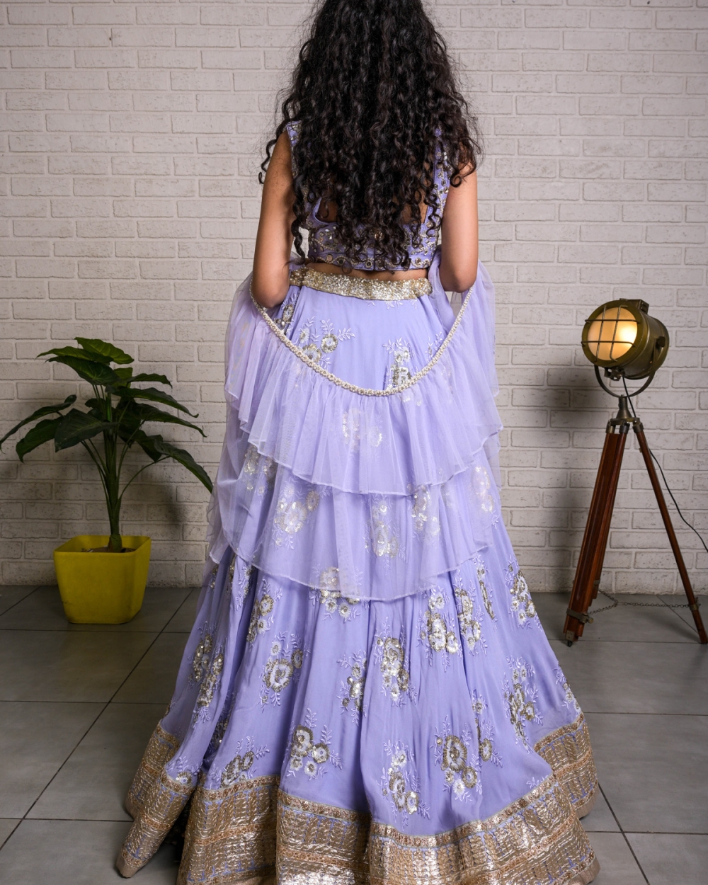 Periwinkle Blue Mirror Work Lehenga Set - Fashion Brand & Designer Priti Sahni 3