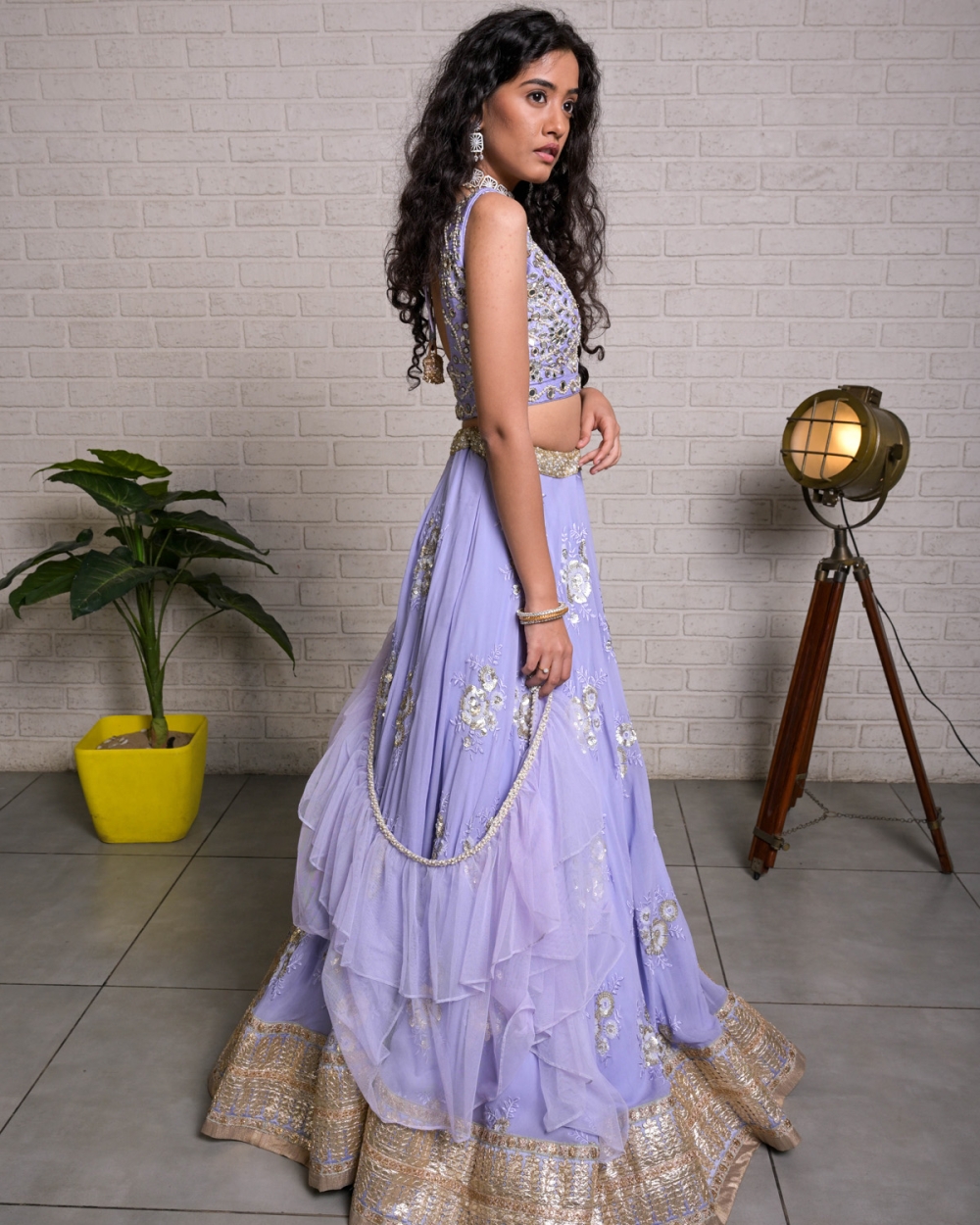 Periwinkle Blue Mirror Work Lehenga Set - Fashion Brand & Designer Priti Sahni 6