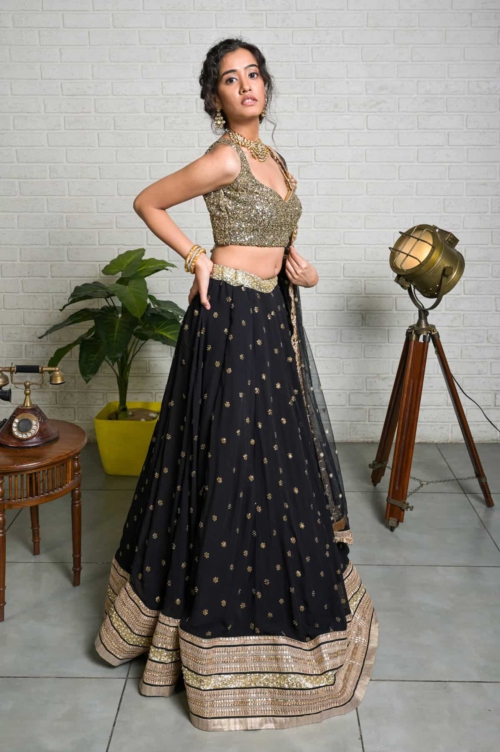 Black Sharmily Lehenga Set with Sequin Blouse Lehengas