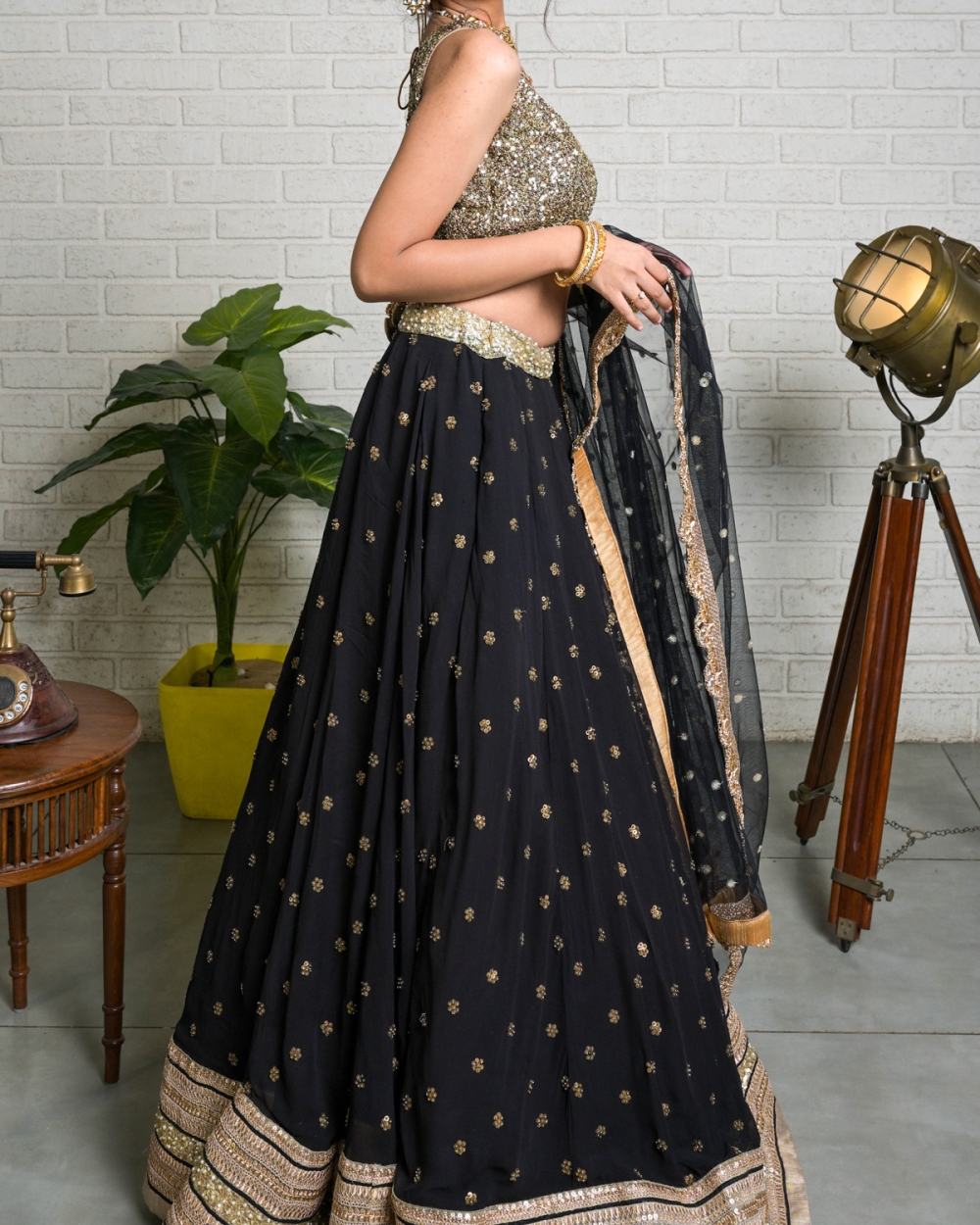 Black Sharmily Lehenga Set with Sequin Blouse - Fashion Brand & Designer Priti Sahni 2