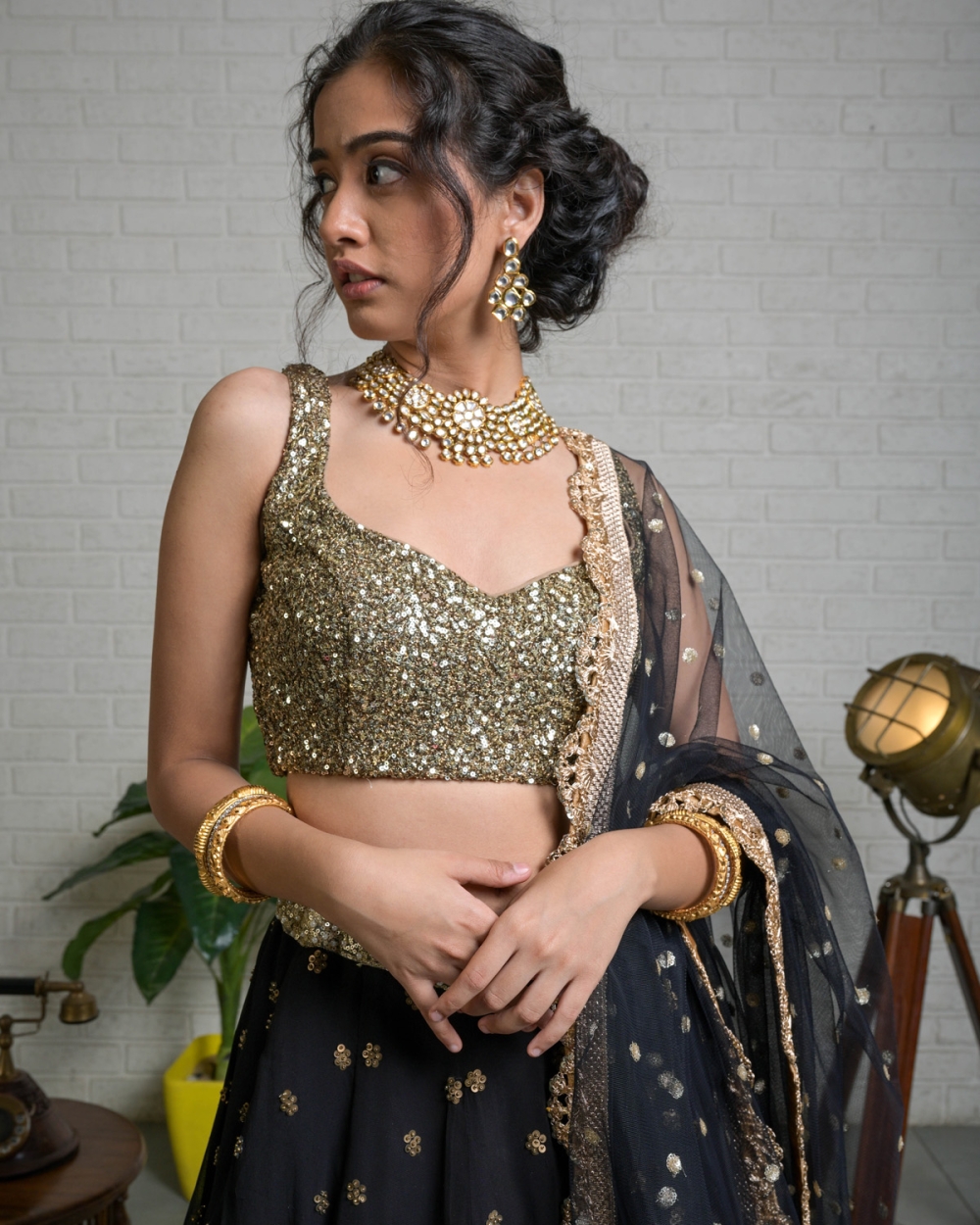Black Sharmily Lehenga Set with Sequin Blouse - Fashion Brand & Designer Priti Sahni 5