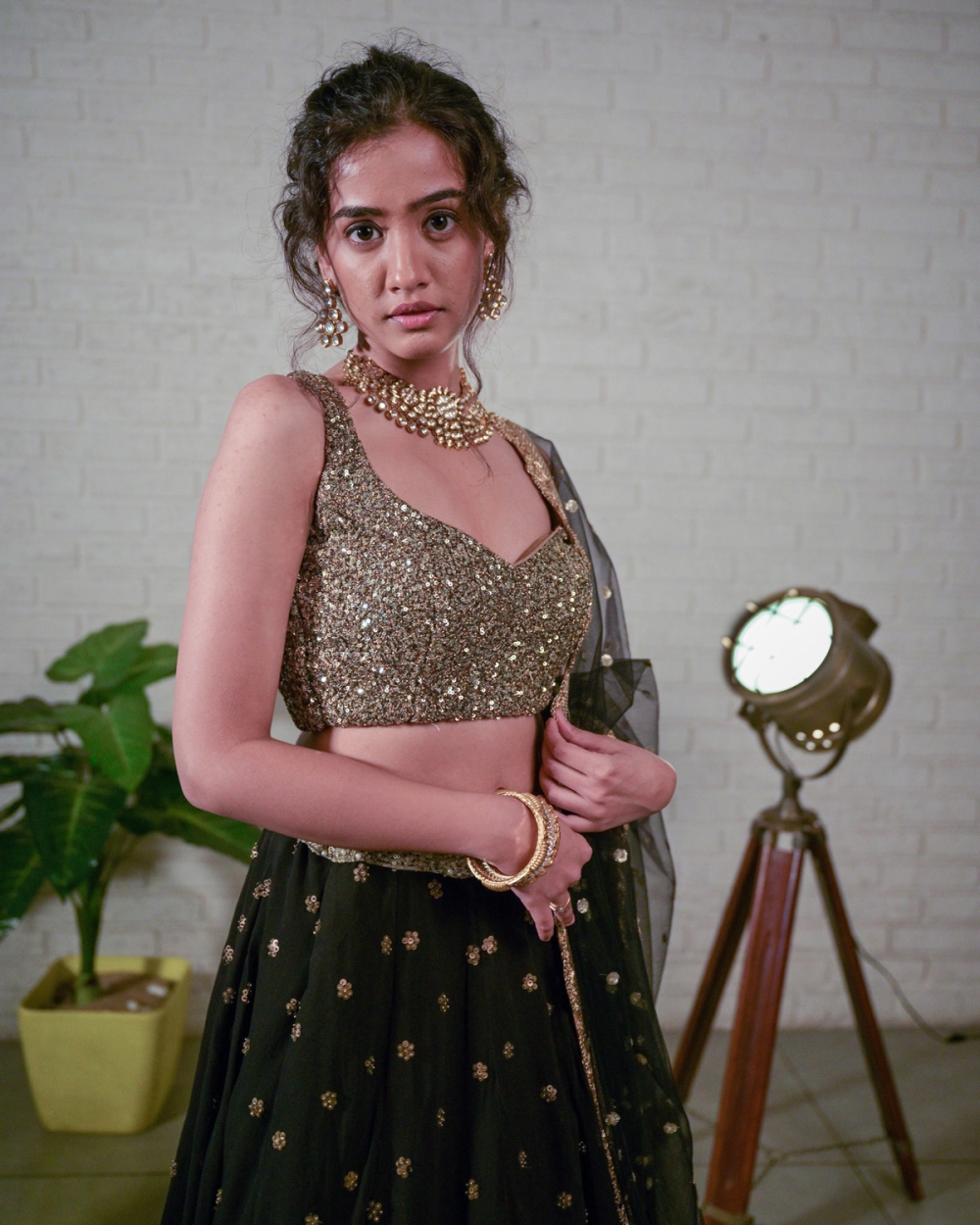 Black Sharmily Lehenga Set with Sequin Blouse - Fashion Brand & Designer Priti Sahni 6