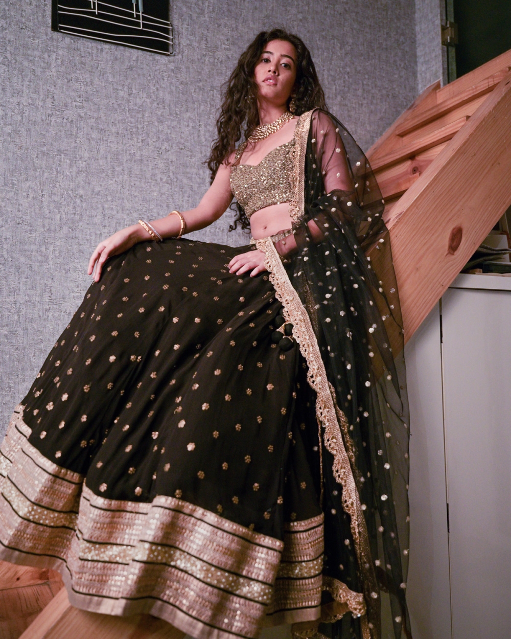 Black Sharmily Lehenga Set with Sequin Blouse - Fashion Brand & Designer Priti Sahni 7