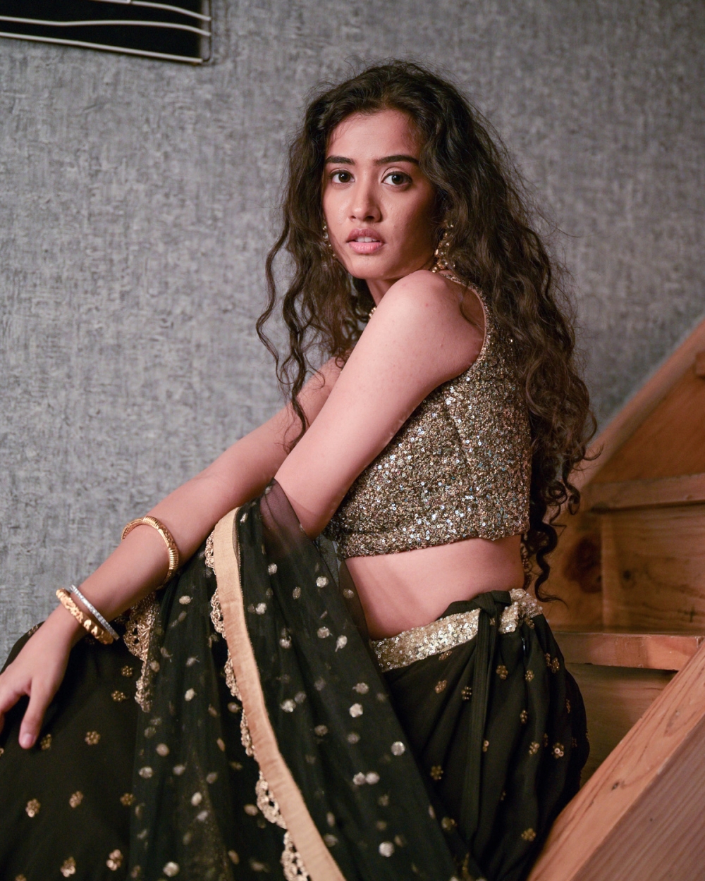 Black Sharmily Lehenga Set with Sequin Blouse - Fashion Brand & Designer Priti Sahni 8
