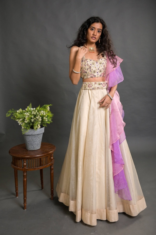 Ecru Organza and Bustier Set Lehengas