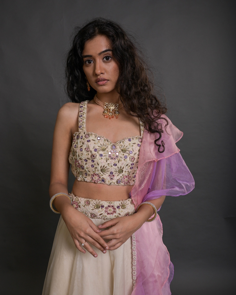 Ecru Organza and Bustier Set - Fashion Brand & Designer Priti Sahni 5