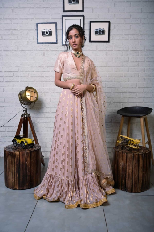Nude Ruffle Lehenga Set Lehengas