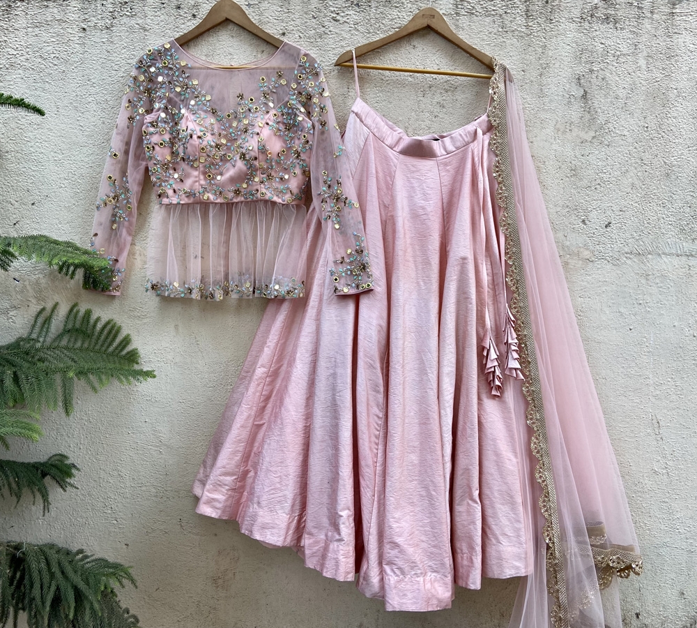 Baby Pink Peplum Lehenga Set - Fashion Brand & Designer Priti Sahni
