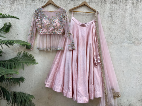 Baby Pink Peplum Lehenga Set Lehengas