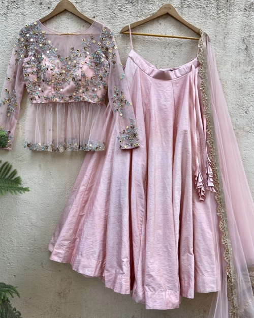 Baby Pink Peplum Lehenga Set - Fashion Brand & Designer Priti Sahni