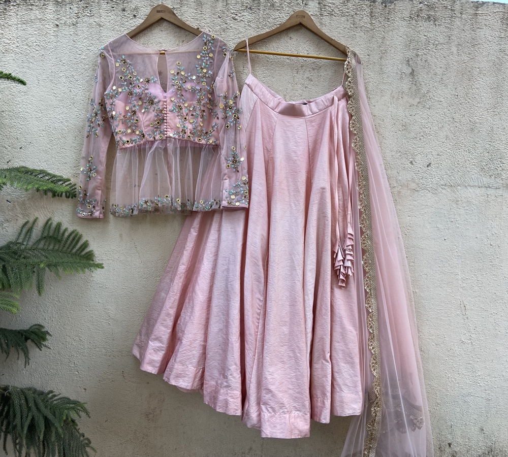 Baby Pink Peplum Lehenga Set - Fashion Brand & Designer Priti Sahni 3