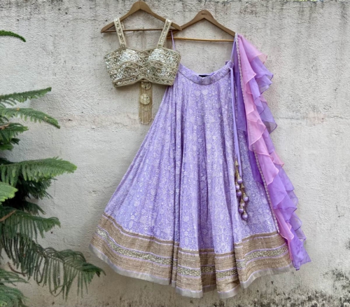 Lavender Lucknowi Lehenga Set Lehengas