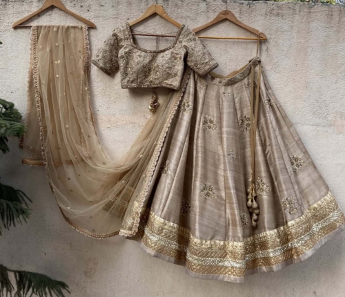 Tan Raw Silk Lehenga Set Lehengas