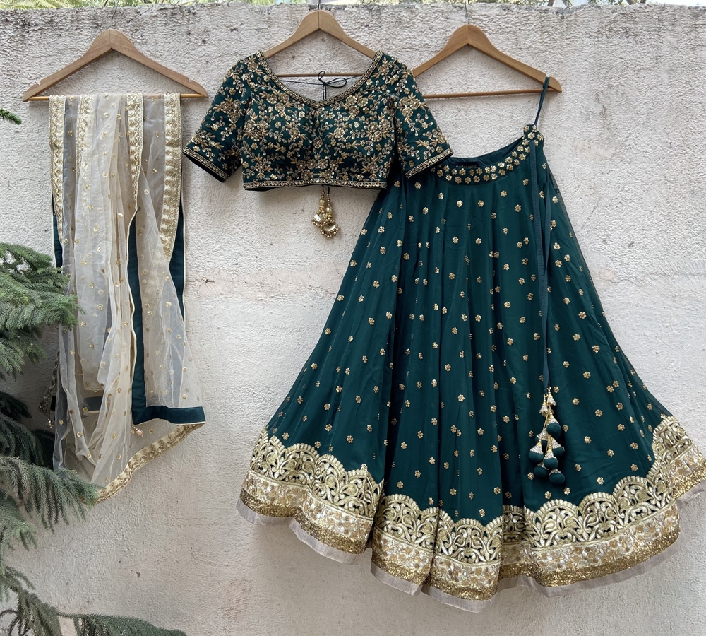 Green Sharmily Lehenga Set - Fashion Brand & Designer Priti Sahni